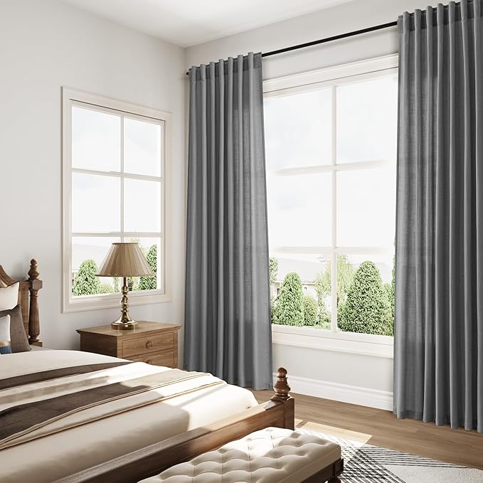 Blazer Grey Curtains 63 Inches Long 2 Panel Sets for Living Room Bedroom, Light Filtering Linen Drapes for Kitchen Windows Rod Pocket or Back Tab Curtain,Semi Sheer 52x63