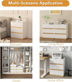 Large Modern Nightstand White Bedside Table, 3 Drawer Dresser Wood Stackable Storage Drawers for Clothes for Closet, Bedroom, 24"x16"x29"