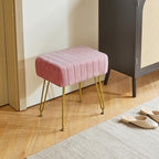 IBUYKE Velvet Rectangular Footrest Ottoman, Makeup Vanity Stool Side Table, Velvet Dressing Table Seat, Pouf Couch Stool, Golden Steel Legs, Pink LG-51P