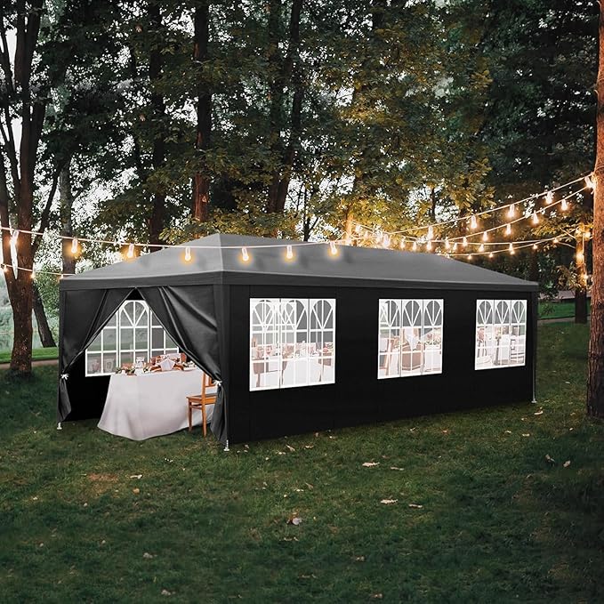 10x30 FT Party Tent, Outdoor Wedding Tents for Parties, Canopy Event Tent with 8 Removable Sidewalls, Waterproof Gazebo Shelter for Birthday Parties, Weddings, BBQs & Events (10X30FT-8Sides Black)