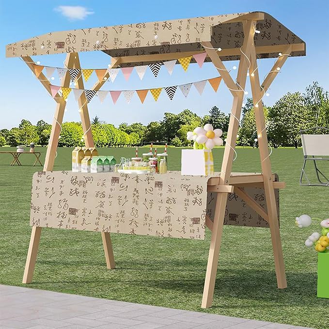 Outdoor Vendor Cart, Portable Cart with Canopy, Movable Stall Display Stand, Foldable Vending Stand Kiosk Display Trolley with Canopy, for Market, Street Food, Events(Brown,120cm/47.2in)