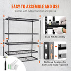 VEVOR Storage Shelving Unit, 5-Tier Adjustable, 2000 lbs Capacity, Heavy Duty Garage Shelves Metal Organizer Wire Rack, Black, 60" L x 24" W x 78" H for Kitchen Pantry Basement Bathroom Laundry Closet