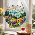8-Inch Stained Glass Ornament, Stained Glass Window Hanging, Window Hanging Decor Suncatcher, Mountain Wildflower Ornament | Christmas, Mother’s Day, Birthday | Nature Art Gift, Gifts for Mom, Grandma