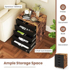 LOKO 5-Drawer Storage Cabinet, Versatile Drawer of Chest with Lockable Wheels, Mobile Office Lateral File Cabinet, for Home Office, Study (Rustic Brown + Black, 16" D x 19.5" W x 25.5" H)