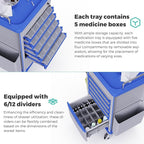 Medication Bins Cart with 200 Bins and Drawer - Dual-Sided Open, 50 Medicine Boxes, Silent Casters, Movable Container, 2 Trash Bin-Medical Crash Cart for Clinic, Hospital and Lab, Factory