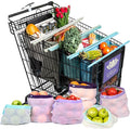 Lotus Trolley Bag Reusable Grocery Cart Bags (Earth Tones) Set of 4 and Reusable Netted Produce Mesh Bags Set of 9