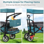 Collapsible Wagon with Canopy,330lbs Cart, Collapsible Foldable Garden Cart- with Adjustable Push Pulling Handles Outdoor Utility Wagon for Beach Garden Camping, Blue