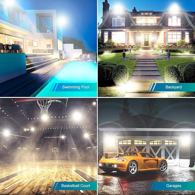 3 Pack 150W LED Flood Light Outdoor,Super Bright Exterior Security Light with Plug,IP66 Waterproof Flood Light, 15500LM 5000K Daylight White Floodlight for Yard, Garden,Basketball Court, Arena