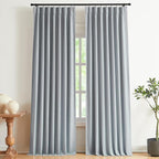 Vision Home Blue Gray Pinch Pleated Full Blackout Curtains Linen Blended Room Darkening Window Curtains 90 inch for Living Room Bedroom Thermal Insulated Pinch Pleat Drapes with Hooks 40" Wx90 Lx2