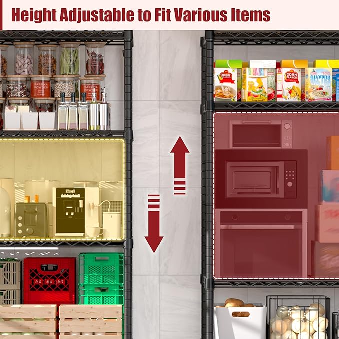 PrimeZone 4 Packs 48" W x 24" D x 81" H Heavy Duty Wire Storage Shelves with Wheels, 5 Tier Adjustable NSF Certified Garage Shelving Unit, Rolling Metal Organizer Shelf Rack for Warehouse, Pantry