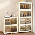 Plastic Stackable Storage Bins with Lids and Wheels, 3040QT-152QT*2Tier Foldable Closet Organizers and Containers, Collapsible Clear Drawer Storage Cabinet with Doors Ivory White