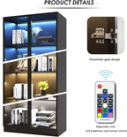 63'' Tall Glass Display Cabinet with LED Lights,Showcase with Glass Doors,4-Tier Curio Cabinet for Collectibles Bookcase,Storage Shelf, Bookcase(Black- 4 Layers, Large)