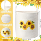 Rustic Sunflower Cotton Rope Basket Large 17.7'' x 14.9'' Clothes Woven Basket Storage for Toy Laundry and Blanket Organizer Round Hamper with Handles for Nursery Organizer Bedroom