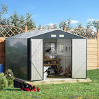 Breezz Outdoor Storage Shed 10X10FT. Utility Tool Shed Metal Storage Garden Shed with Lockable Doors, Windows & Metal Frame Floor for Patio Storage, Nightblue