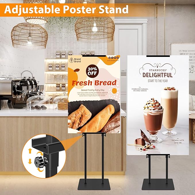 Poster Stand Heavy Duty - Adjustable Pedestal Poster Stands for Display Foam Board Signage, Double Sided Black Floor Standing Sign Holder Height up to 80 Inch, 4 Pack