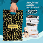 JinRuiKJ Poly Mailers with Handle 10x13 Inch 100 Pcs, Easy to Carry Packaging Bags for Small Business, Thank You Shipping Bags with Self Adhesive Strip, Tearproof and Waterproof - Gold leopard
