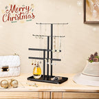pickpiff Jewelry Stand Organizer, 12.5" Tall Sturdy Metal, 3-Tier Jewelry Holder for Necklace, Earring, Bracelet, Ring, Hanger for Display and Storage, Aesthetic Room Decor, Black