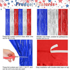 2 Pack 4th of July Party Supplies, 3.28 FT x 7.05 FT 4th of July Tinsel Backdrop, Blue Silver Red Color Fringe Curtains Streamer Backdrop, 4th of July Photo Backdrop Party Decorations