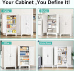 SISESOL Metal Storage Cabinet with 2 Doors and 3 Shelves,White Pantry Storage Cabinet with Legs,Farmhouse Pantry Cabinets Cupboard,Bathroom Cabinets for Home,Kitchen,Dining/Living Room (47.3" H)