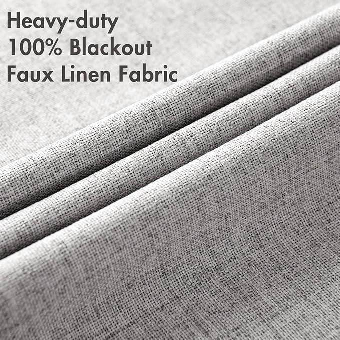 MIULEE Linen Texture Curtains for Bedroom Solid 100% Blackout Thermal Insulated Light Gray Curtains Grommet Room Darkening Drapes for Living Room Nursery 52x54 Inch (2 Panels)