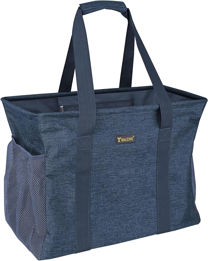 BALEINE Extra Large Utility Tote Bag with Wire Frame for Storage (Blue, 16.5''x14''x10'')