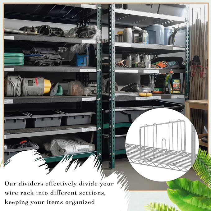 6 Pcs 24" W X 9" H Wire Shelf Divider Chrome Plated Steel Wire Rack Divider for Shelving Metal Accessories for Bathroom Kitchen Office Pantry Room Storage Organization, Silver