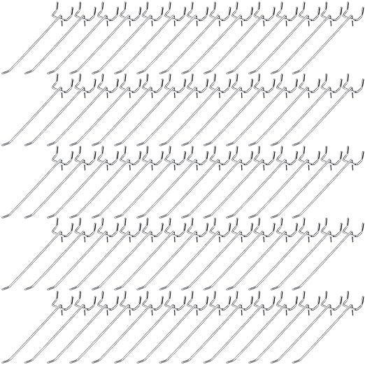 Shimeyao 100 Pcs Peg Board Shelving Hooks Stainless Steel Hanging Board Pegs Wall Display Hooks Bulk for 1/8 1/4 Garage Storage Organizer Accessories(6 Inch,Silver)