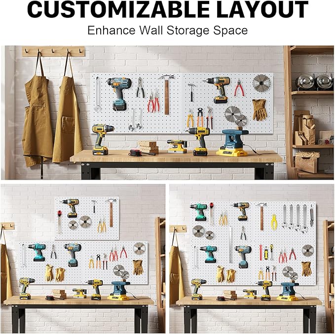 Peg Board, 3 Pack Metal Pegboard Panels White Pegboards Wall Organizer with Frame Large Heavy Duty Peg Board with Hooks for Walls Home, Garage Tool Storage, Office, Craft Room, Kitchen 24”×16”