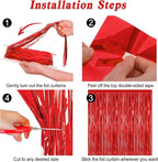 12 Pack Red Curtains, 3.28 FT x 7.05 FT Party Streamer, Metallic Party Backdrop Valentines Day Streamer Foil Curtains, Fringe Tinsel for Red Party Decor Casino Theme Decorations Party Supplies