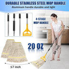 2 Pack 20ozCommercial Mop Heavy Duty Industril Cotton Mop, Cotton Commerical Industrial Grade Mop Replacements Heads for Home,mops for Floor Cleaning Heavy Duty,with 63'' Stainless Steel Mop Handle