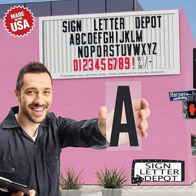 Marquee Letters for Portable Road Signs - 8 Inch Black Letters, Red Numbers on 8 7/8 Inch Flexible 030 mil Panel, Sign Letter Depot - Made in USA