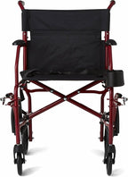 Medline Ultra Lightweight Transport Wheelchair for Adults, Foldable, 19-Inch Seat Width, Red Frame, Black Upholstery