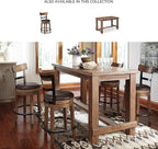 Signature Design by Ashley Pinnadel |24.25" Counter-Height Swivel Bar Stool – Modern Farmhouse, Faux Leather, 360° Swivel, Nailhead Trim, Rustic Light Brown