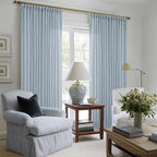 Dusty Blue Pinch Pleated Linen Curtains 84 Inches Long 2 Panels Set for Living Room Dining Pinch Pleat Back Tab Light Filtering Boho Coastal Window Curtain Drapes 84 Inch Length Light Sky Blue