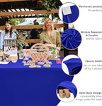 Nasitos 2 Pack Fitted Royal Blue 8ft Tablecloth-Open Back Spandex Fabric Table Covers, Washable and Wrinkle Resistant Table Cloth for Trade Show, Parties, Weddings, Events, Vendor Booth
