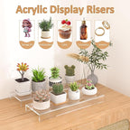 Acrylic Shelf Riser 12x3.9x1 pack of 2, Clear Display Shelf 12” for Shoes, Glasses, Plants, Home Decors, Perfume, 12x3.9x1 Inch