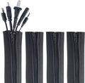 Zipper Cable Sleeve by Wrap-It Storage - 24" x 4" (4-Pack) Black - Cord Organizer and Cable Protector for Desk, Computer, TV Cord Management to Hide and Cover Wire and Extension Cables