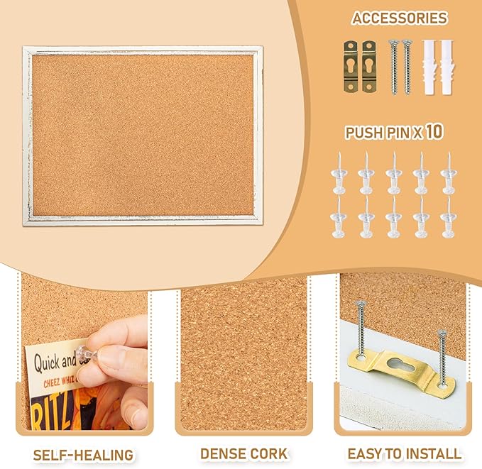 DOLLAR BOSS White Cork Board for Wall - 36 X 24 Inches, Rustic Wooden Frame Bulletin Board, Decorative Hanging Pin Board for Office & Home Decor