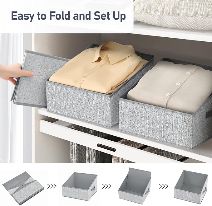DIMJ Closet Storage Bins 6 Pack - Fabric Storage Baskets for Shelves, Collapsible Clothes Organizers with Handles, Trapezoid Shelf Organization Storage Cubes for Purse, Toys, Books, Towel, Socks