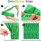 2 Pack Tinsel Backdrop, 3.28 FT x 7.05 FT Green Party Decorations, Metallic Football Backdrop Curtains Tinsel Curtains Streamer Backdrop, Party Supplies Wall Decor for Football Party Birthday