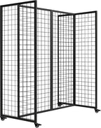 Grid Wall Panels, Grid Wall with Wheels,4x5.5Ft Gridwall Panel Display Stand,Sturdy Art Display Panels, Grid Display Stand, Black