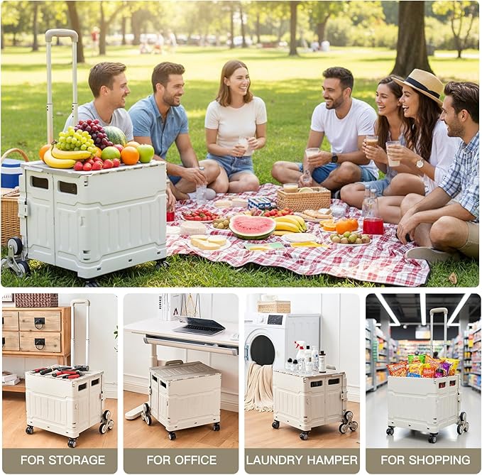 Foldable Utility Cart ，Folding Shopping carts，Collapsible cart with Stair Climbing Wheels, 8 Wheel Shopping cart，Collapsible Rolling Crate with Telescoping Handle (Grey, 17.32 * 17.13 * 30.12)