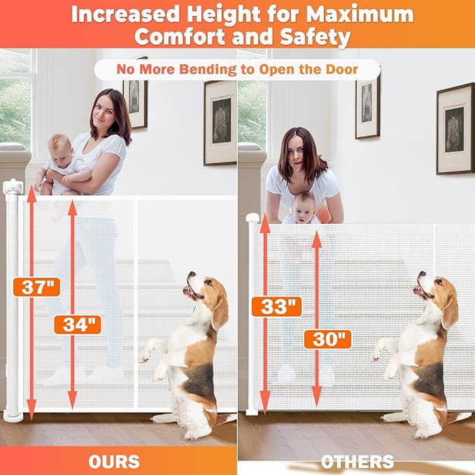 Retractable Baby Gates for Stairs, 55" Wide Retractable Dog Gate Pet Gate, 34" Extra Tall Child Safety Gate Toddler Mesh Gate with Support Rods for Doorways, Hallways, Deck, Porch, Indoor, Outdoor