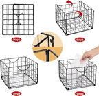 Metal Wire Basket Foldable Set of 4, Metal Bins for Organizing with PVC Sheet, 10.5x10.5in Wire Pantry Baskets Freezer Organizer Bins for Kitchen Closet Bathroom-Black