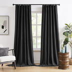 Pinch Pleated Blackout Curtains/Drapes 138 Inch Length,Back Tab with Hooks, Thermal Insulated Energy Efficient Draperies for Hall Living Room Back Tab,(Black, 2 Panels,40" W x 138" L, 11.5 FT)
