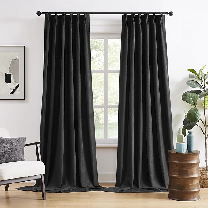 Pinch Pleated Blackout Curtains/Drapes 138 Inch Length,Back Tab with Hooks, Thermal Insulated Energy Efficient Draperies for Hall Living Room Back Tab,(Black, 2 Panels,40" W x 138" L, 11.5 FT)