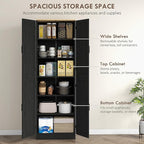HOMCOM 67" Freestanding Kitchen Pantry, 4-Door Storage Cabinet Organizer with Adjustable Shelves, Kitchen Cabinet with Doors and Shelves, Distressed Black