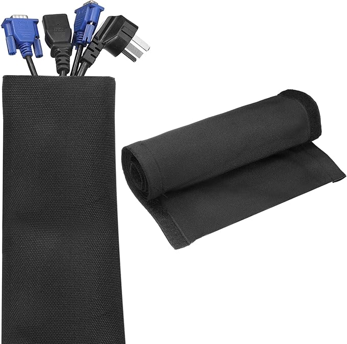 uxcell Hook and Loop Cable Management Sleeve, 3.3ft x 2.8 Inch Flexible Cable Wrap Cover Wire Hider, Cord Organizer and Cable Protectors for Desk TV Computer, Black