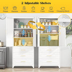 Metal Kitchen Pantry Cabinet with 3 Drawers，75 Inch White Food Pantry Cabinets for Kitchen Storage with 2 Adjustable Shelves,Tall Storage Cupboard for Living Room,Dining Room Office