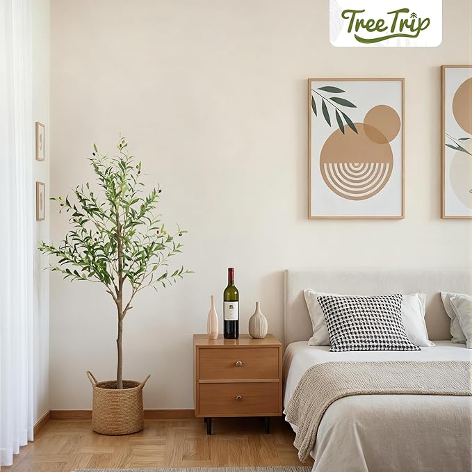 2 Pack Artificial Olive Tree 5FT, Tall Faux Olive Trees for Indoor Outdoor, Realistic Potted Plant Natural Wood Trunk, Leaves and Fruits for Home Office Decor (2, 5FT)